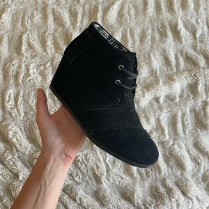 TOMS Black Suede Wedges Hyde Boot